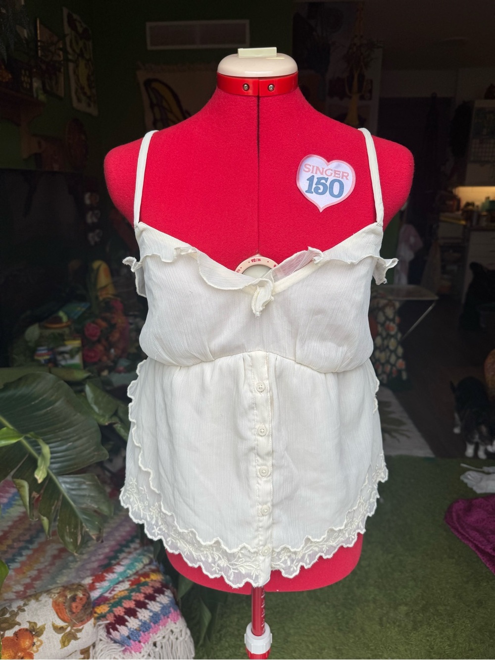 Hollister Cream Ruffle Button-Front Tank Top